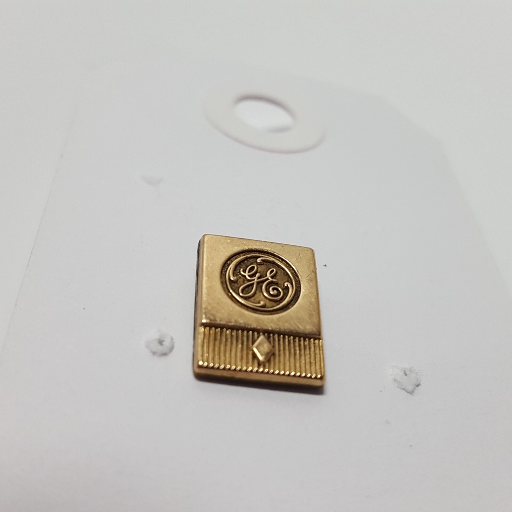Vintage GE General Electric QC One Diamond Gold Tone Tie Tack Pin w/ Chain & Bar
