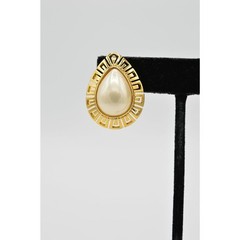 Vintage Pierced Earrings Pierced Gold Faux Pearl Teardrop Chunky NOS 1980s A21