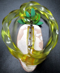 ELZAC Victim of Fashion Lucite Head Dress Ceramic Face Vintage Pin Brooch