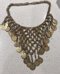Vintage Boho Gold Tone Chainmail Coin Bib Choker Statement Necklace 18” H3