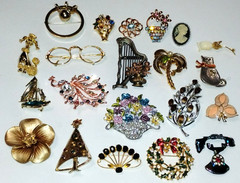 Vintage To Modern 21 Pc Brooch/Pin Lot Monet, Dodd’s, GF, Crystals, Rhinestones