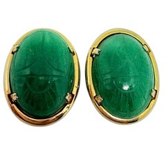 Vintage JJJ Co 1 /20 12k gold filled green jade carved scarab clip on earrings