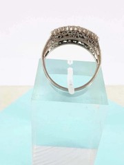 Art Deco Style Blue Sapphire Lab Created Diamond 14K White Gold Birthday FN Ring