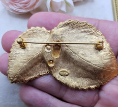 Vintage Craft Leaves Acorns Fall Autumn Brooch Pin Rhinestone Signed Statement