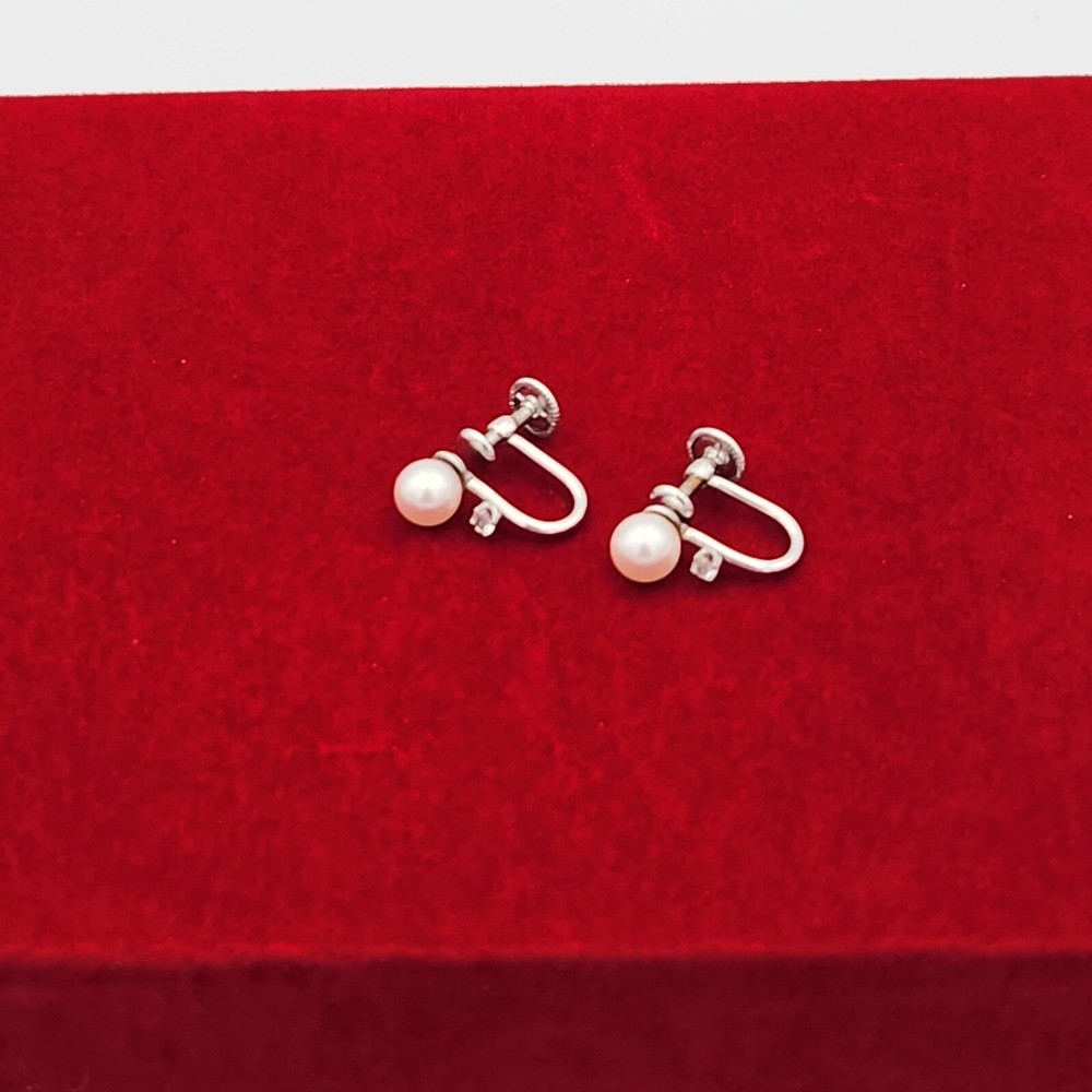Vintage 1960s JMS 1/20 12k GF White Gold w/ Natural Pearl & Crystal Earrings