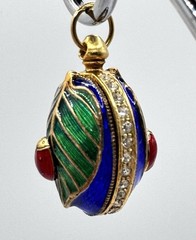 Heavy Enamel Egg Pendant Charm Ladybug Leaf Rhinestone Russian Style Gold