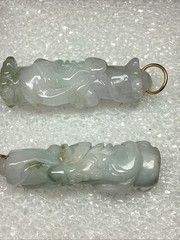 2 Vintage Carved Jades Dragons Pendants 50mm #88