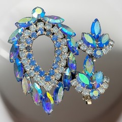 Sarah Coventry Brooch Earrings AB Blue Lagoon Set Book Piece Juliana D&E Z06