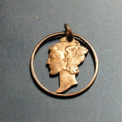 Vintage Cut Out Mercury Dime Necklace Pendant Bracelet Charm NICE DETAILED CUT!