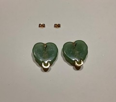 Vintage Lot 2 Pr Teal Door Knocker Drop Hoop Acrylic Green Heart Stud Earrings