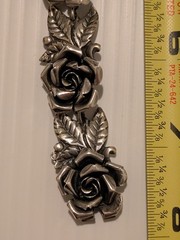 Vintage Peruzzi Bracelet & Clip-On Earrings Set Signed 800 Silver Rose Motif