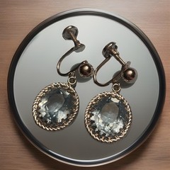 Vintage 1950 Danecraft Sterling 925 Screw On Earrings Blue Glass Oval Drop R33