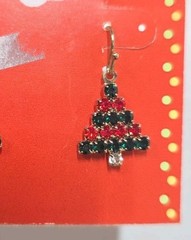 Vintage JC Penny Holiday Motif Christmas Tree Rhinestone Earrings Red And Green