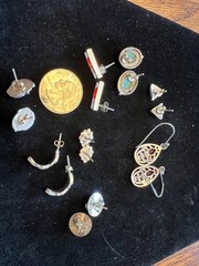 Lot 8 Vintage Sterling Silver Turquoise Onyx , etc Studs & Small Earrings