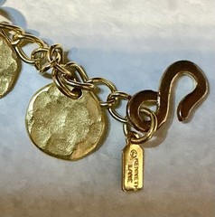 Vintage Kenneth Jay Lane Satin Gold Hammered Coins Discs Necklace 36″ Long 1980s