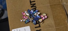 VTG DeLizza Elster Juliana Brooch Molded Givre Blue Glass Pink AB Flower Pin