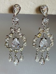 Vintage Swarovski Brand Rhodium Plated Crystal Chandelier Dangle Clip Earrings