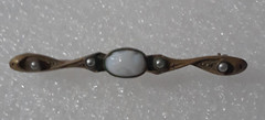 Vintage Metal Bar Pin with Milk Glass Center 2 inches Long