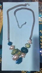 Statement Vintage Necklace Adjustable Faux Pearls, cabochons, Faux Crystal Opals