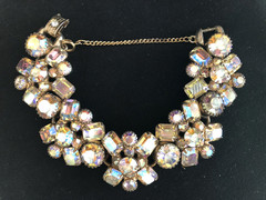 VINTAGE JULIANA AB RHINESTONES /GOLD TONE 5 LINK BRACELET AND EARRINGS SET