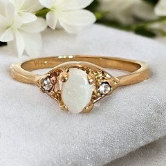 Vintage 1970s Uncas Opal Ring Size 7 14K Gold Plate Austrian Crystal -14M