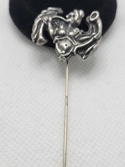 Vintage Art Nouveau Pin Winged Fairy Blowing a Horn Oxidized 2.8″ 1″ x 1″
