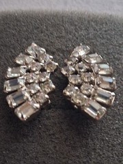 Baguette & round rhinestone glamorous climber clip on earrings, vintage…