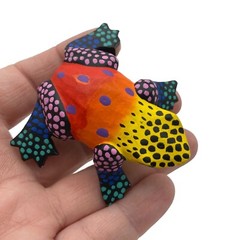 Wooden colorful frog brooch yellow orange spotted lapel pin light weight