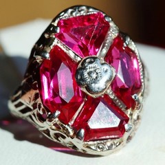 14k white gold ring 2.50ct lab created ruby sz 3.5 antique handmade 2.33gr N3331