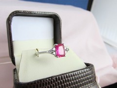 Vintage 925 Sterling Silver Faux Ruby & CZ Ring Emerald-Cut SZ 11