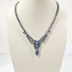 Vintage Lavalier Drop Mid Century Rhinestone Choker Necklace Cocktail Ice Blue