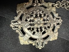 Vintage 24″ Two-Sided Antiqued Gothic Filigree Medallion Statement Necklace