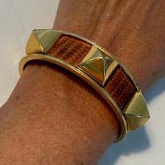 Hermès Gold Plated Médor Cuff/Bangle Bracelet- Brown Leather-Circa 1997