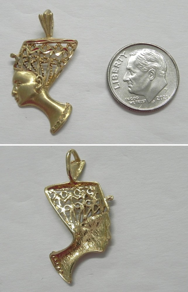 J1131 Vtg Michael Anthony 14K Solid YG Egyptian Nefertitti Head Charm/Pendant