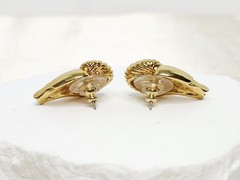 Pair KJL For Avon Gold Tone Green Eyed Ram Head Post Earrings