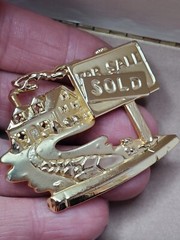 AJC Real Estate Realtor SOLD House For Sale Gold tone Pin Brooch Signed Estate