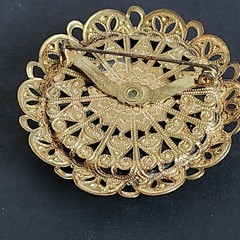 West Germany Brooch Pin Jewelry Green Art Glass Filigree Vintage Fashion Beauty