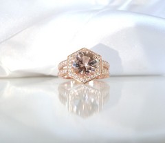 Rose Gold on Sterling Silver 925 Natural Irradiated Peach Morganite Ring Size 6