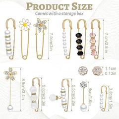 17 Pieces Pearl Brooch Pins Sweater Shawl Clips Faux Pearl Rhinestones Collar…