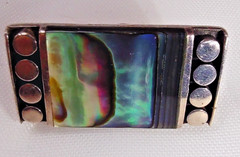 Vintage Abalone Marcasite Pendant Necklace & Clip Earrings Set FAS 925 Silver
