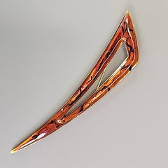 Vintage Modernist Brooch Mid Century Orange Enamel Gold Tone Long 4.25″
