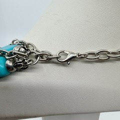 Vintage Silver Tone Turquoise Color Necklace Multi Strand Chunky Layered Chain