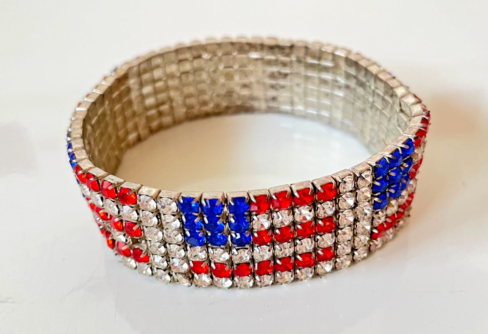 Stretch Americana Vintage Bracelet Rhinestone Flags