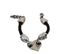Vintage Brighton Plated Sterling Silver Heart Braided Black Leather Bracelet