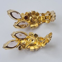 Glamorous AB Crystal Flower Floral Pale Rhinestone Climber Vtg Clip On Earrings