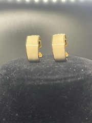 Vintage Monet Signed Hinged Clip-On Enamel Gold Tone Hoop Earrings