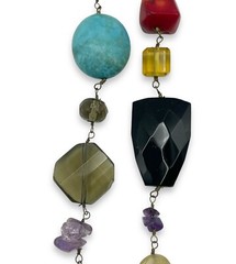 Vintage BOHO STATEMENT Necklace Multi Gemstones MOP Turquoise Etc 41” Fabulous!