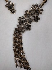 Vintage Smoky Gray Rhinestone Open Flower Choker 5 Dangle Necklace Gorgeous