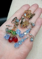 Vintage AB Crystal Earrings Lot Set Beaded Clip On Dangle Drop Rhinestone