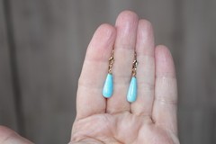 Vintage Gorgeous Genuine 1/20 14K GF Blue Turquoise Teardrop Lever back Earrings